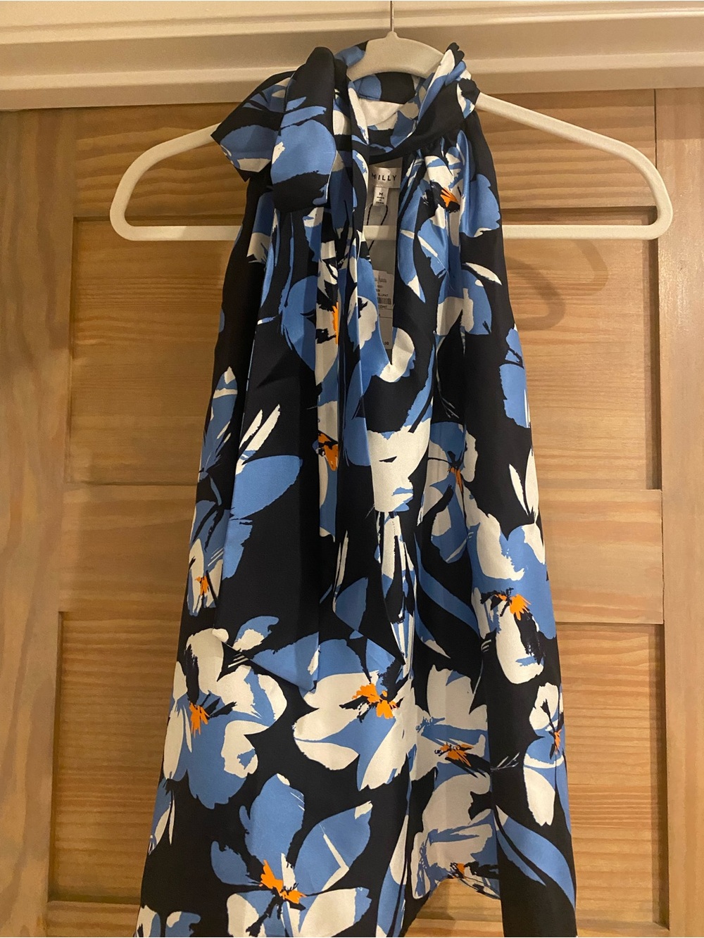 Milly Navy Blue Floral Halter Dress with White & Light Blue Blooms